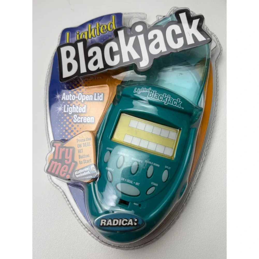 Radica Lighted Blackjack Handheld Electronic Game 74005 Teal Auto-Open Lid NEW